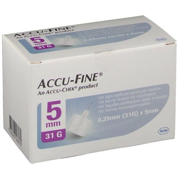 Roche Accu Fine Aiguilles 0.25 × 5 mm Pour Stylo Injecteur - Boite de 100