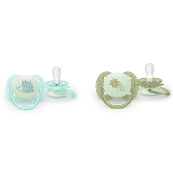 Philips Avent Ultra Soft Nighttime Lot de 2 Sucettes Phosphorescentes 0-6 Mois - Motifs et coloris aléatoires