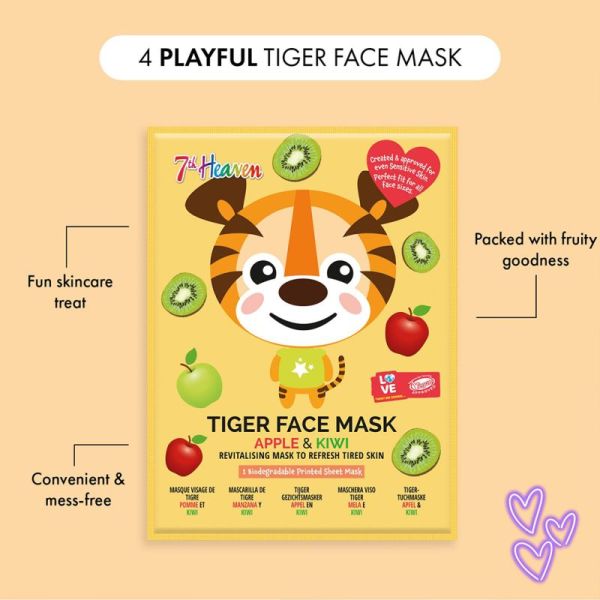 7th Heaven Masque Visage Tigre Pomme et Kiwi 1 Masque – Revitalise et rafraîchit