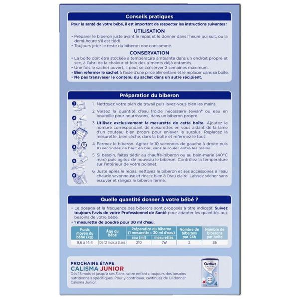 Gallia Calisma Lait Infantile Croissance 3e Âge Maxi Format 2x600g - Pour bébés de 12 mois à 3 ans