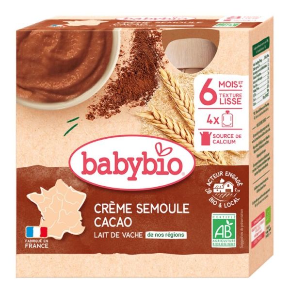 Babybio Dessert Lacté Crème Semoule Cacao +8m Bio - 4 x 85g