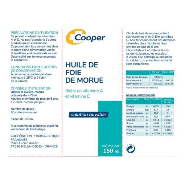 Cooper Huile de Foie de Morue 150 ml - Solution Buvable