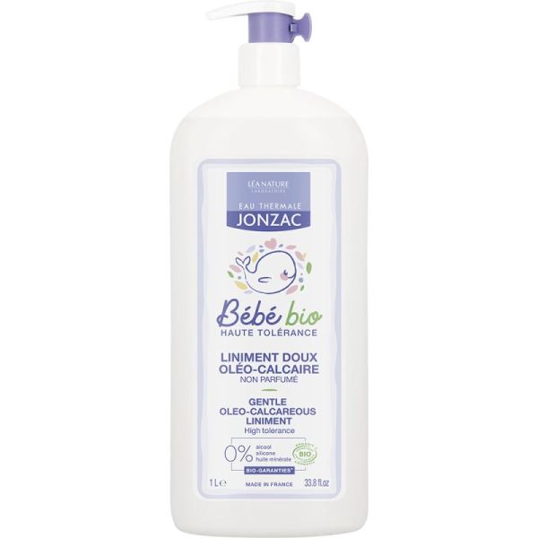 Eau Thermale Jonzac Bébé Liniment Doux Oléo-Calcaire Bio - 1L - Nettoie, protège et apaise