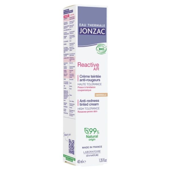 Eau Thermale Jonzac Reactive AR Crème Teintée Apaisante Anti-Rougeurs Bio - 40ml - Apaise, hydrate et unifie le teint