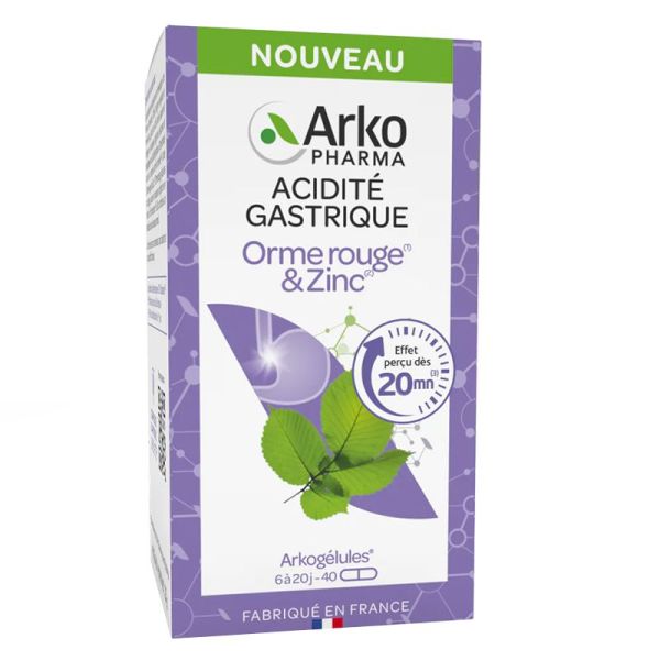 Arkopharma Arkogélules Acidité Gastrique - Orme rouge & Zinc - 40 Gélules