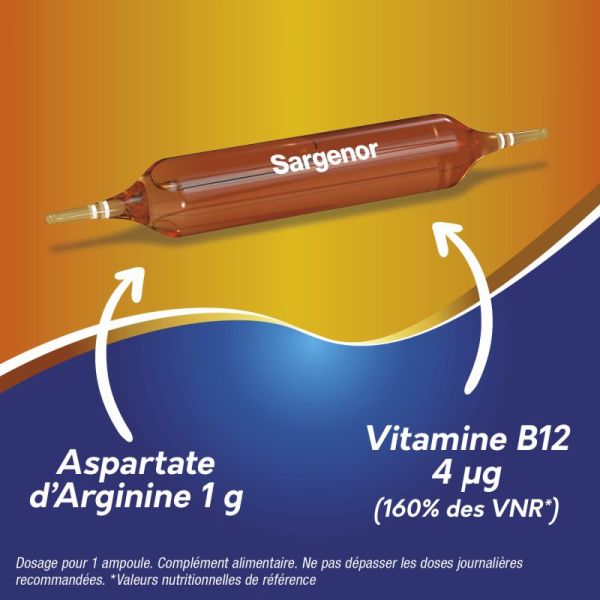 Sargenor 1G/5 Fatigue Passagère - 20 ampoules - Stimulation de l’organisme en cas de fatigue