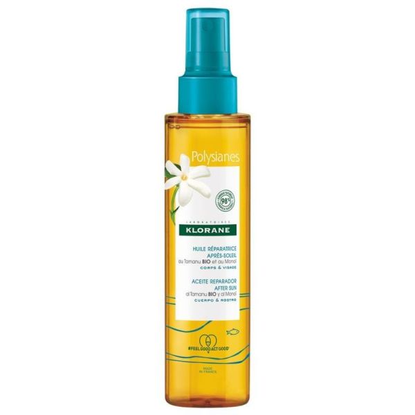 Klorane Monoï & Tamanu Huile Réparatrice Après-Soleil Visage et Corps 150 ml