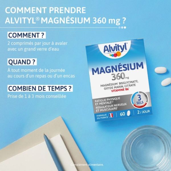 Alvityl Magnésium 360 mg Fatigue Physique et Mentale 60 comprimés - Régulateur nerveux et musculaire
