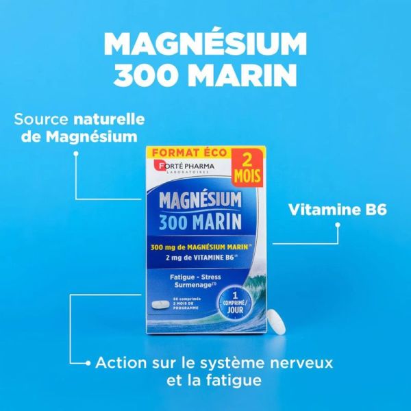 Forté Pharma Magnésium 300 Marin - 56 Comprimés - Réduction de la fatigue, stress et équilibre nerveux