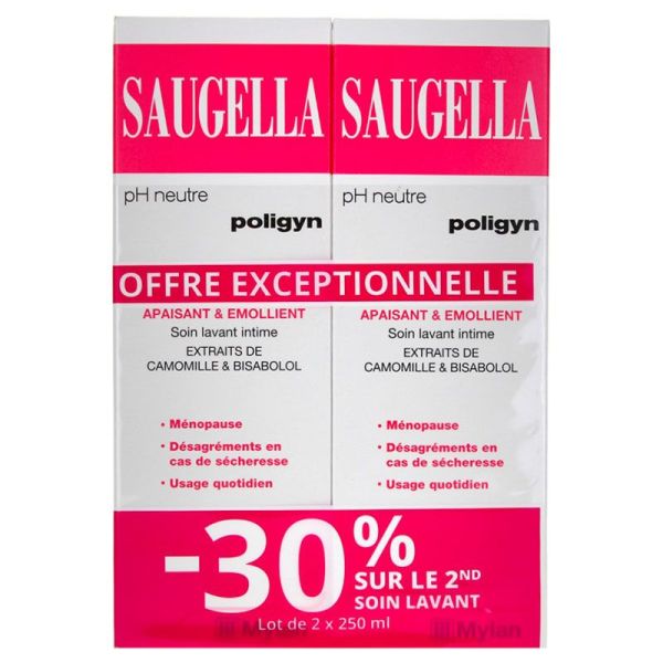 Saugella Poligyn Soin Lavant Intime - Adapté aux Femmes Ménoposées - Lot de 2 x 250 ml