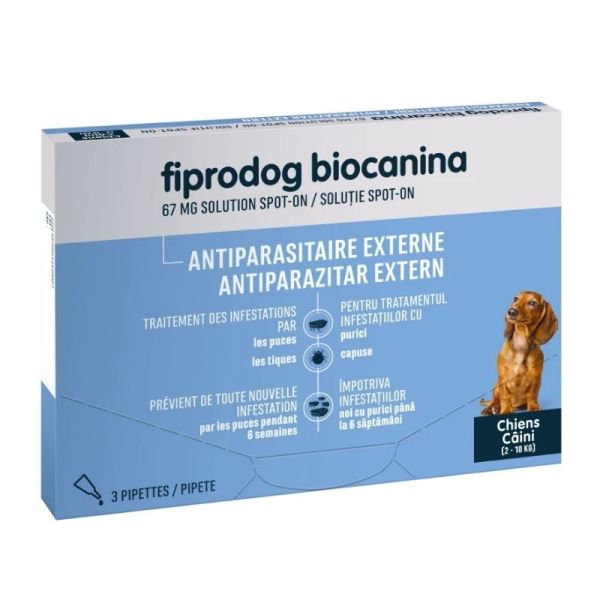 Biocanina Fiprodog - Pipettes Antiparasitaires - Petits Chiens de 2 à 10kg - 3 Pipettes de 0,67 ml