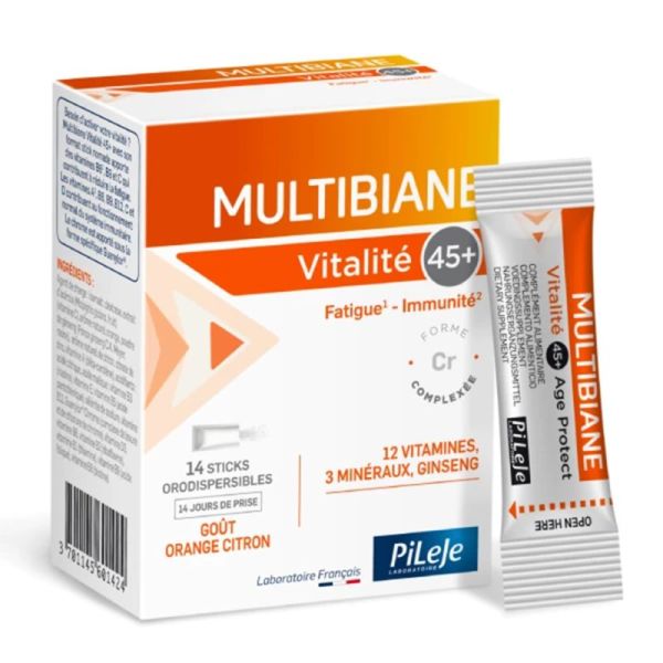 PiLeJe Multibiane Vitalité 45+ 14 sticks – Complexe Multivitamines, Minéraux et Ginseng