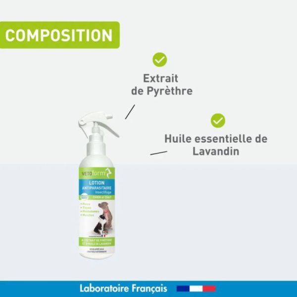 Vetoform Lotion Spray Antiparasitaire Insectifuge Pour Chiens & Chats - 250ml