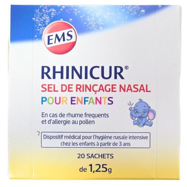 EMS Rhinicur Sel de Rinçage Nasal pour Enfants 20 sachets de 1,25 g - Hygiène nasale intensive dès 3 ans
