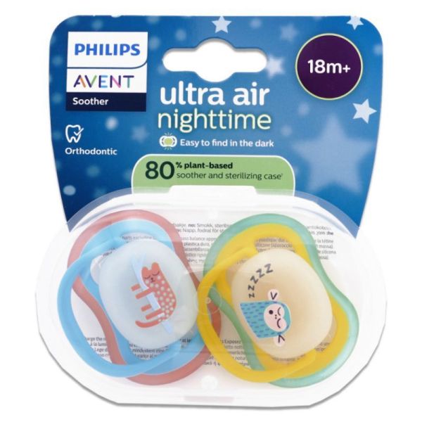 Philips Avent Pacifier Ultra Air Night Sucettes Orthodontiques Nuit en Silicone +18 Mois - 2 Sucettes