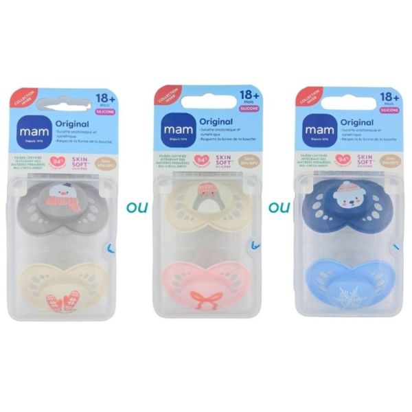 MAM Original 18+ mois Sucettes Silicone Collection Hiver Lot de 2 coloris aléatoire - Respect de la forme de la bouche