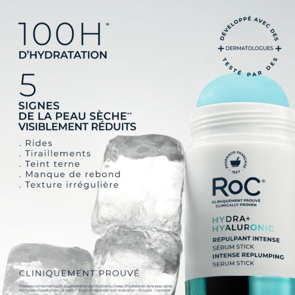 RoC Sérum Hydratant en Stick Hydra+ Hyaluronic 30g - Hydratation et repulpant intense
