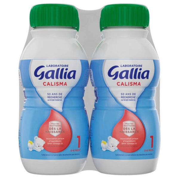 Gallia Calisma Lait Infantil - 1er Âge - Jusqu'à 6 mois - Idéal pour les déplacements - 4x500ml