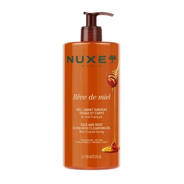 Nuxe Rêve de Miel Gel Lavant Surgras Visage et Corps 750 ml - Hygiène peaux sèches et sensibles
