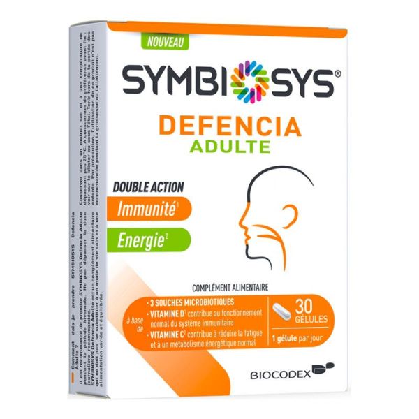 Biocodex Symbiosys Defencia Adulte - Probiotiques Immunité & Énergie - 30 Gélules