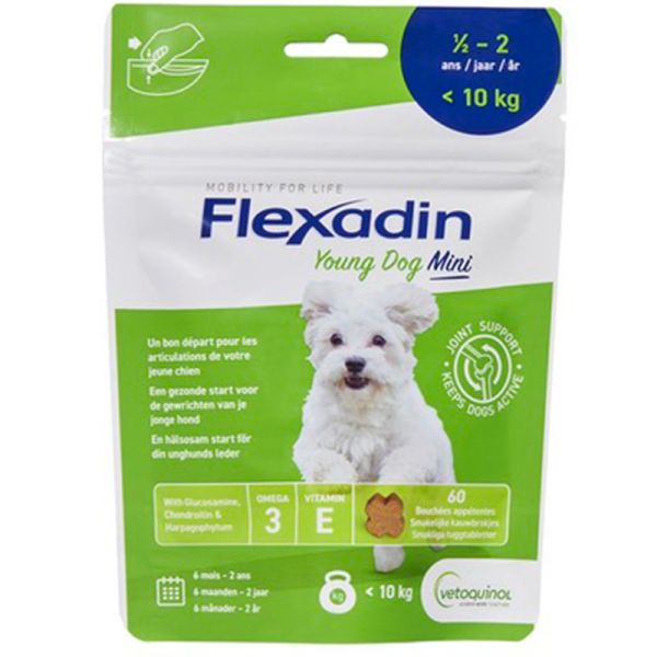 Vetoquinol Flexadin Young Dog Mini - 60 Bouchées - Soutien articulaire pour chiots de petite taille