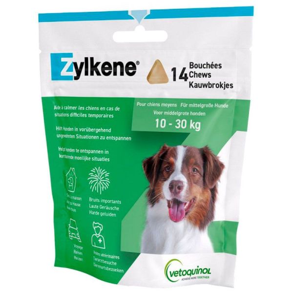 Vetoquinol Zylkene 225mg Chiens Moyens (10-30 kg) - Aide à Calmer le Stress - 14 Bouchées