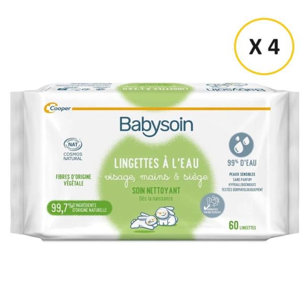 Babysoin Lingettes À l'Eau Bio Bébé - 4 x 60 Lingettes