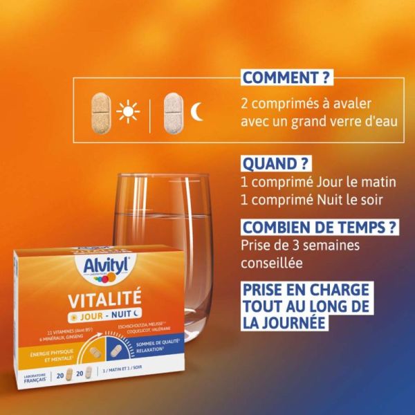 Alvityl Vitalité Jour-Nuit - 11 vitamines, 6 minéraux - Energie + Sommeil de qualité