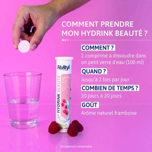 Alvityl Hydrink Beauté - 20 Comprimés Effervescents - Hydratation et éclat de la peau, cheveux, ongles