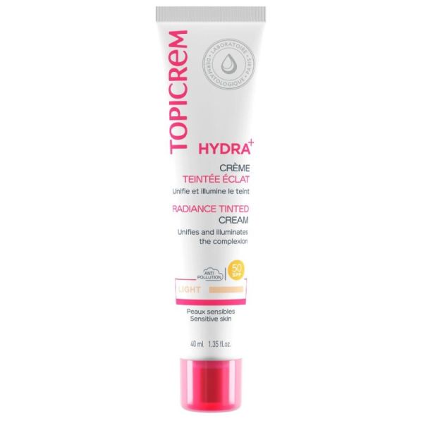 Topicrem Hydra+ Crème Teintée Éclat Light Hydratation & Unification du Teint des Peaux Déshydratées - 40ml