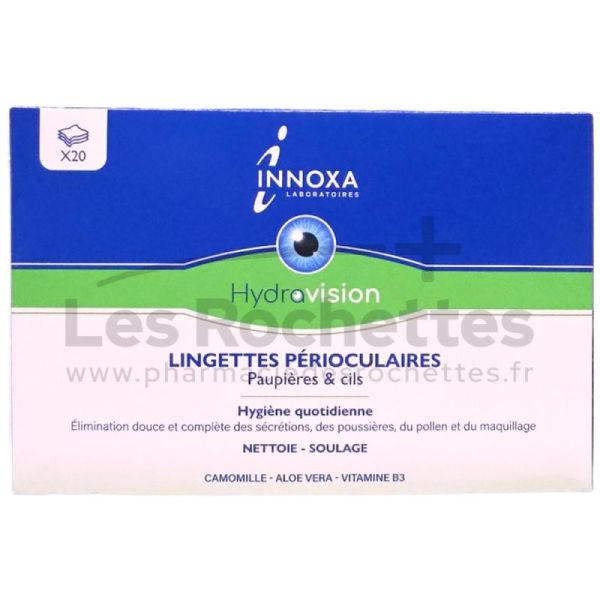 Innoxa Hydravision Lingettes Périoculaires - 20 lingettes - Nettoient, apaisent et rafraîchissent