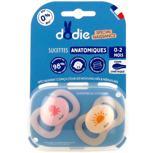 Dodie Sucettes Anatomiques Naissance 0-2m Silicone - Lot de 2