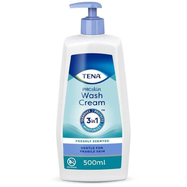 Tena ProSkin Crème de Lavage en Flacon Pompe 500 ml - Nettoie, protège et hydrate la peau âgée fragile