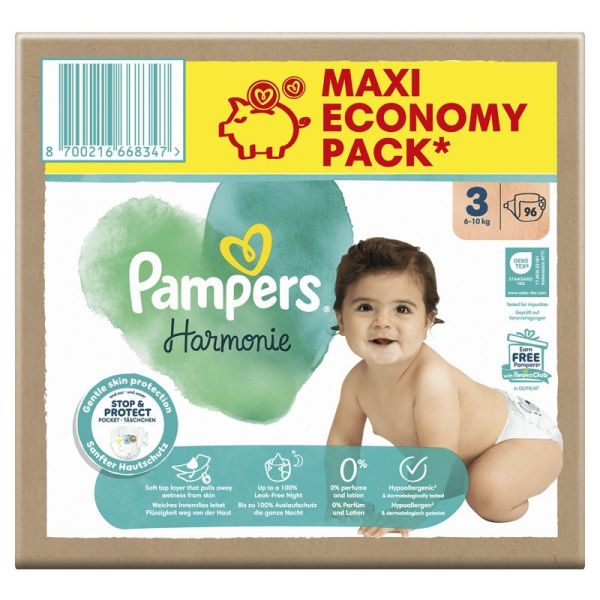Pampers Harmonie Couches Bébé Taille 3 (6/10 kg) - 96 Couches