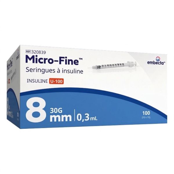 Embecta Seringues Micro-Fine 8mm 0,3ml - Précision et confort pour l'administration d'insuline