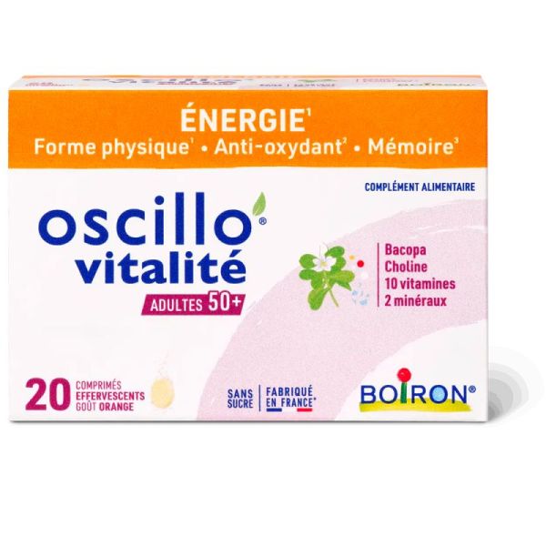 Boiron Oscillo Vitalité 50+ - 20 comprimés effervescents - Énergie, mémoire et vitalité après 50 ans