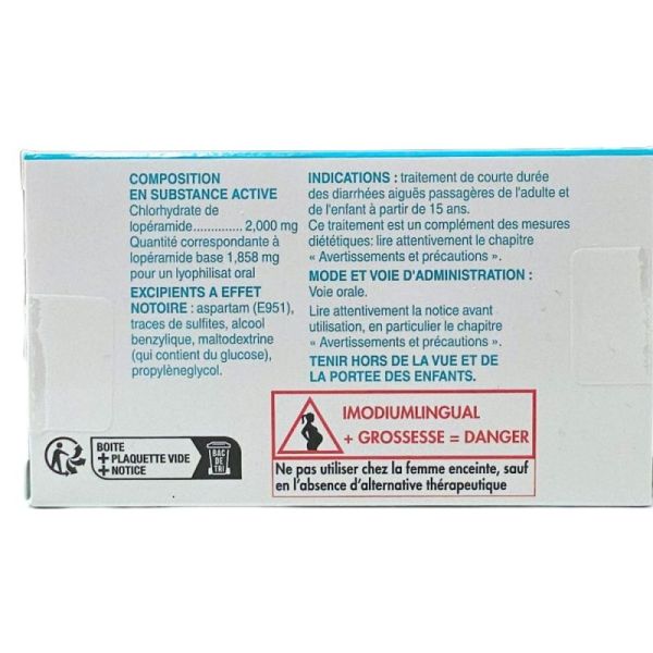 Imodium Lingual 12 comprimés orodispersibles - Lopéramide
