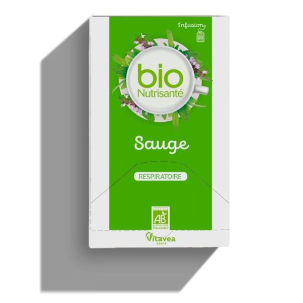 Vitavea Santé BioNutrisanté Infusion Sauge BIO - Boite de 20 sachets - Apaise la gorge et favorise le bien-être respiratoire