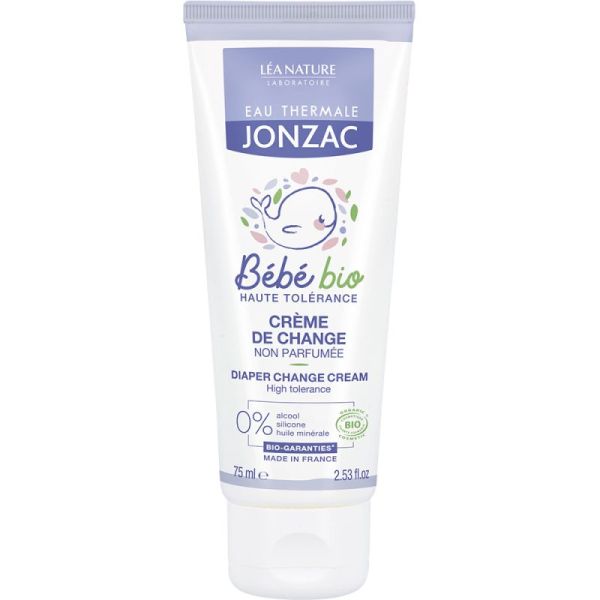 Eau Thermale Jonzac Bébé Bio Crème de Change Non Parfumée Bio - 75 ml - Protège, apaise et prévient les rougeurs