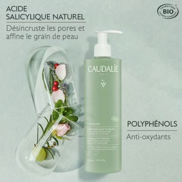 Caudalie Vinopure Gelée Nettoyante Purifiante Bio Peaux Mixtes à Grasses - 385ml