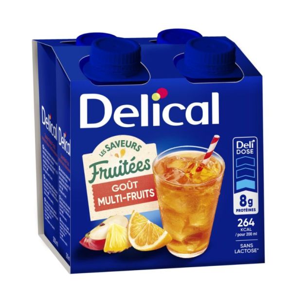 Delical Les Saveurs Fruitées Boisson Nutritionnelle Prête à Boire Sans Lactose Multi-Fruits - 4 x 200ml