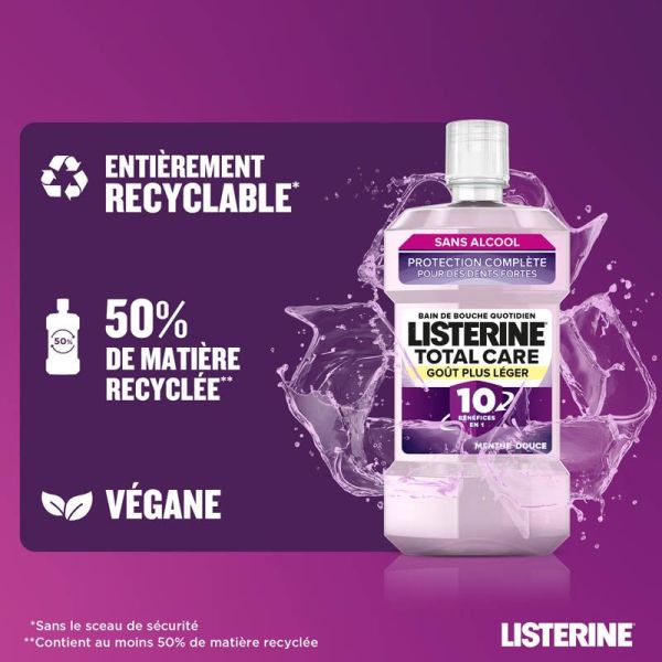 Listerine Total Care Goût Plus Léger - 500ml - Menthe Douce - Protection complète sans alcool
