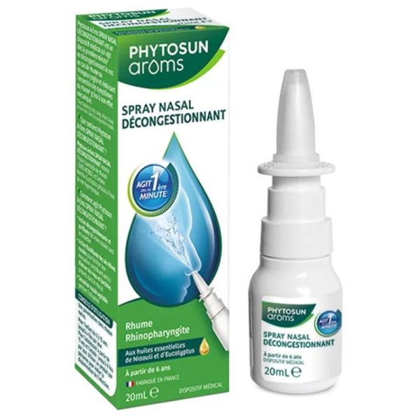 Phytosun Aroms Spray Nasal Décongestionnant 20 ml - Nez bouché, rhume, rhinopharyngite