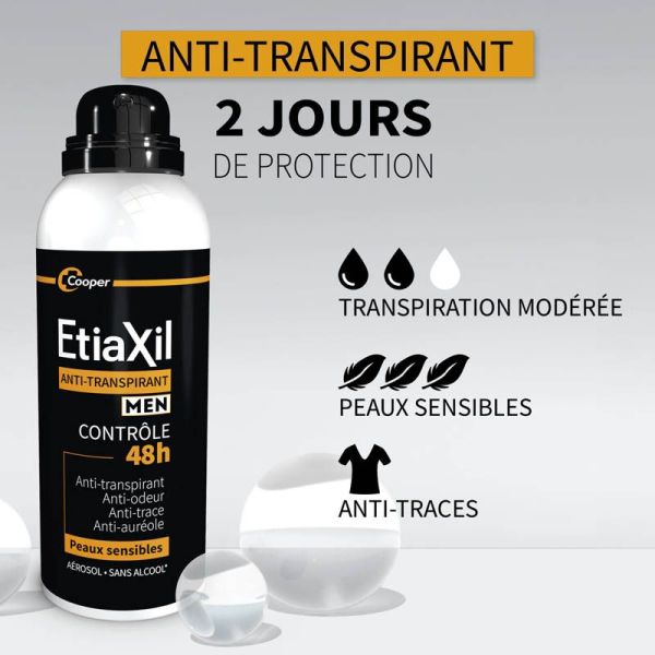 Etiaxil Men Anti-Transpirant Contrôle 48h Aérosol - Lot de 2 x 150ml
