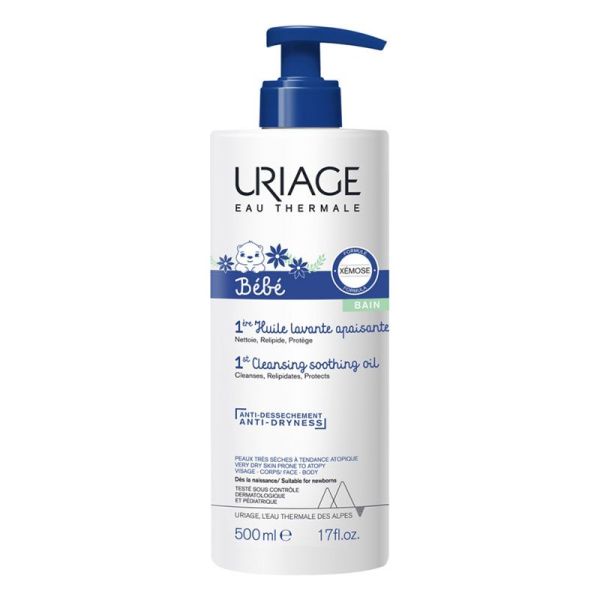 Uriage Bébé 1ère Huile Lavante Apaisante - 500 ml - Peaux Sèches et Sensibles