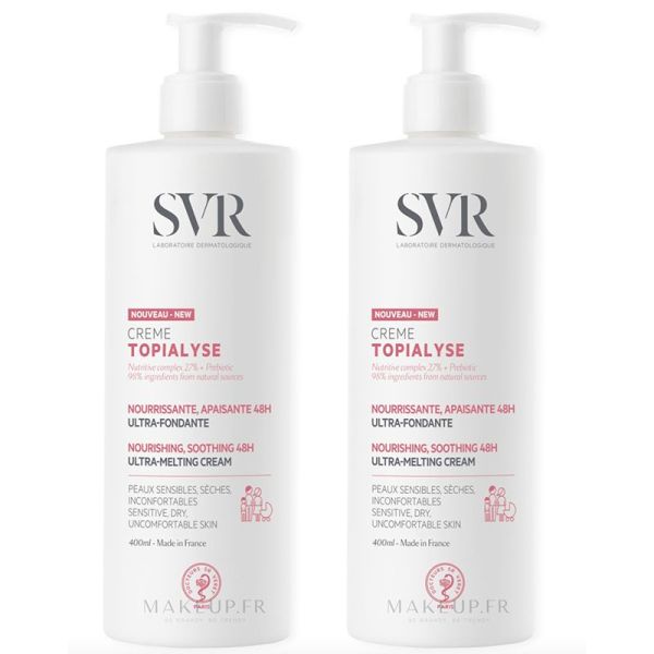 SVR Topialyse Crème Nourrissante Apaisante 48H - 2x400ml - Visage et Corps - Peaux Sèches