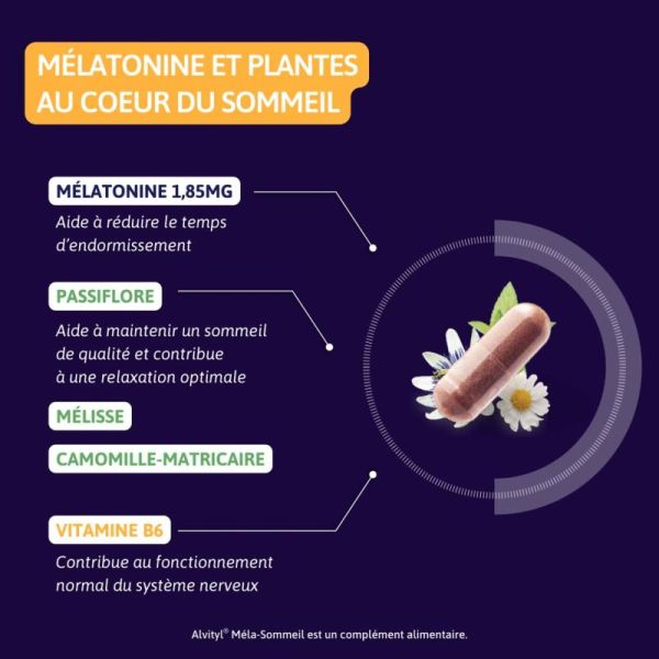 Alvityl Méla-Sommeil Nuit 30 Gélules - Endormissement, relaxation, sommeil de qualité