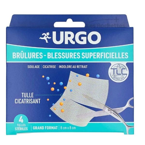 URGO Tulles Brûlures & Blessures Superficielles - 8 × 8 cm - 4 unités