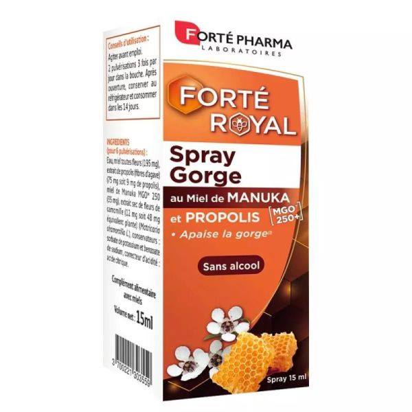 Forté Pharma Spray Gorge au Miel de Manuka & Propolis - 15ml - Apaise et adoucit la gorge irritée