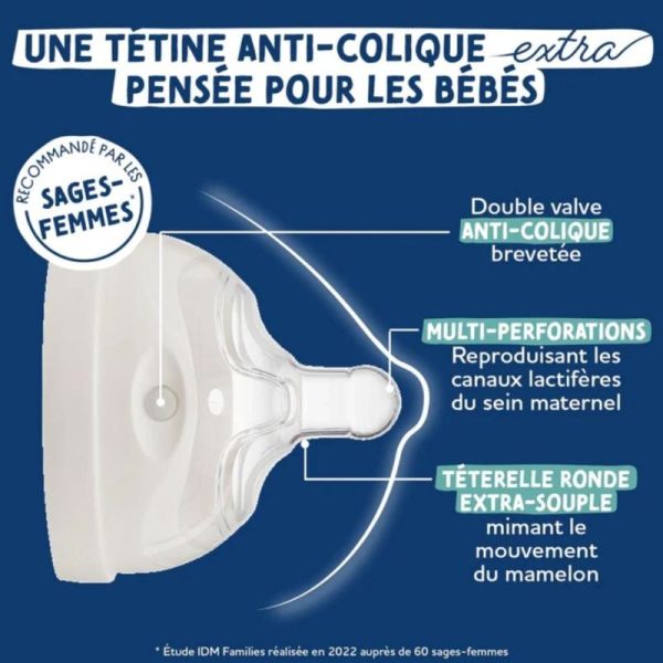 Dodie Biberon Tétine Perforée Anti-Colique 270ml Débit Moyen – Tétée naturelle et confort